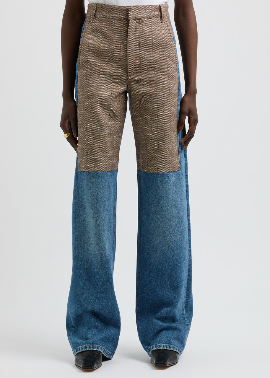 Stella Mccartney Herringbone Tweed-panelled Straight-leg