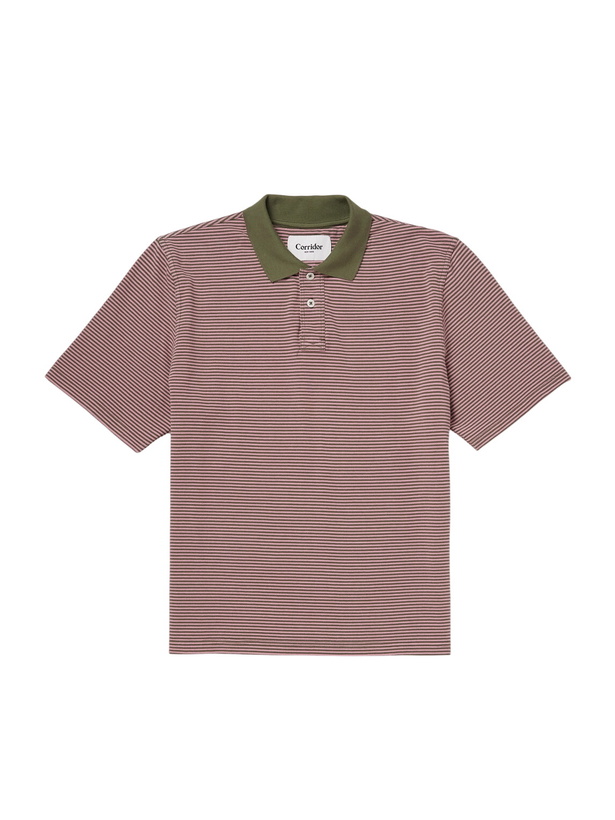 Photo: Corridor - Striped Cotton-Piqué Polo Shirt - Pink
