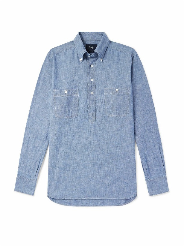 Photo: Drake's - Cotton-Chambray Half-Placket Shirt - Blue