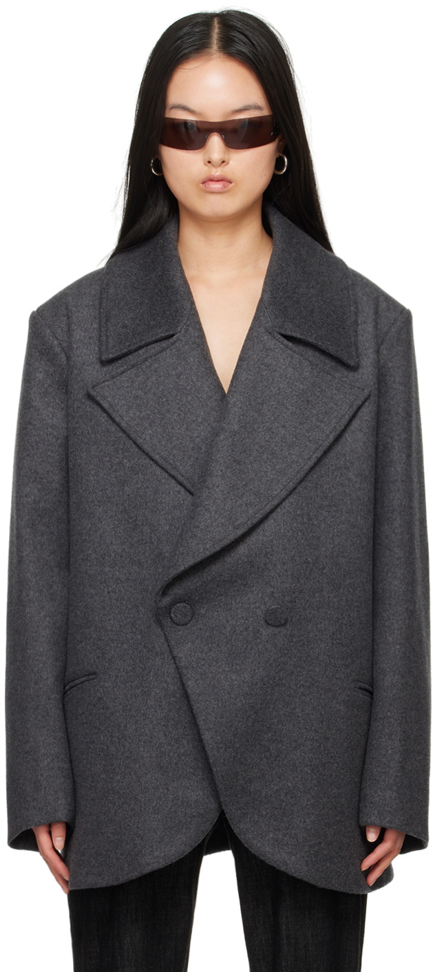 Aaron Esh Gray Peaked Lapel Coat