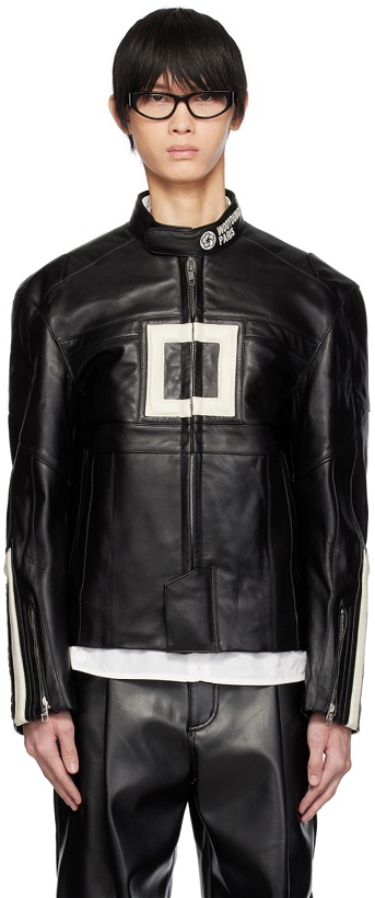 Photo: Wooyoungmi Black Band Collar Leather Jacket