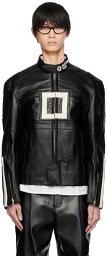 Wooyoungmi Black Band Collar Leather Jacket