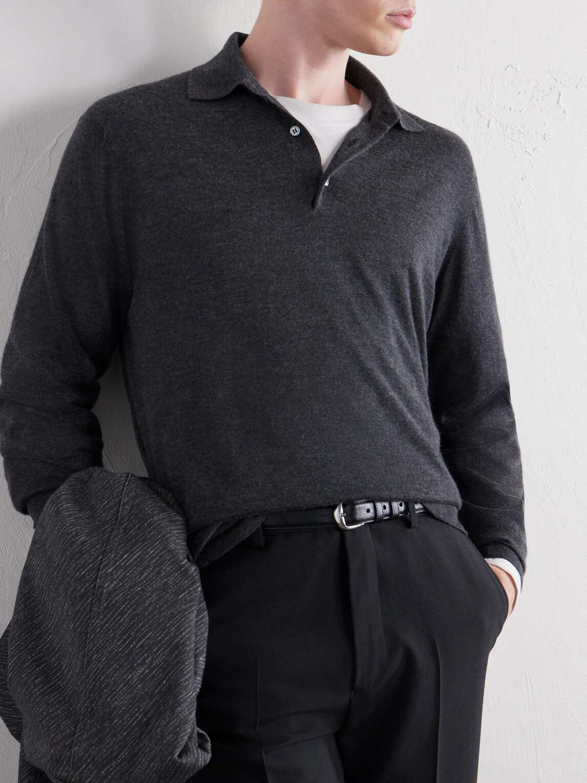 Thom Sweeney - Cashmere and Silk-Blend Polo Sweater - Gray