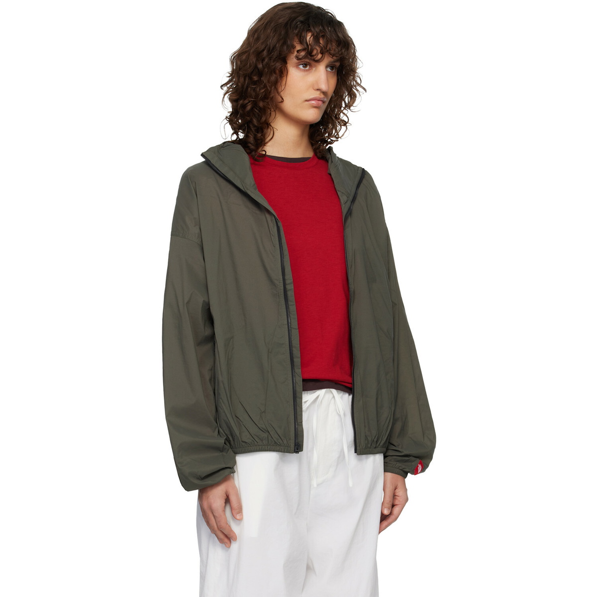 The North Face Khaki TNF Red Box Packable Hooded Wind Jacket