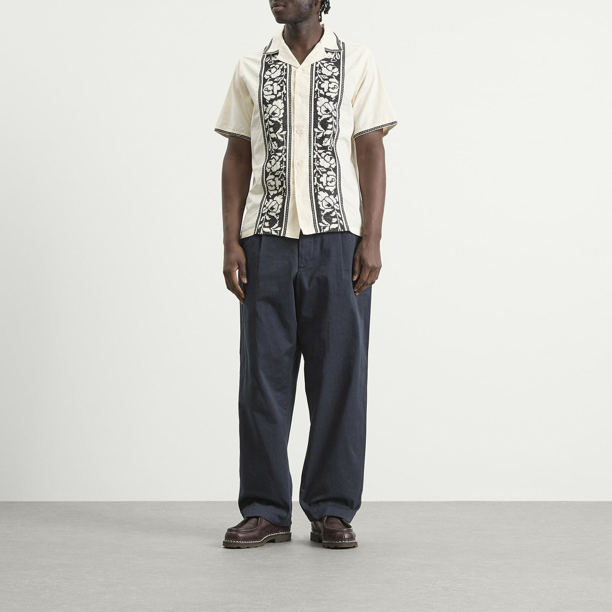 Portuguese Flannel Men's Cross Stitch Vacation Shirt in Ecru