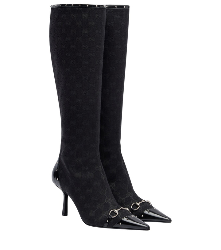 Photo: Gucci Savoy Horsebit GG canvas knee-high boots
