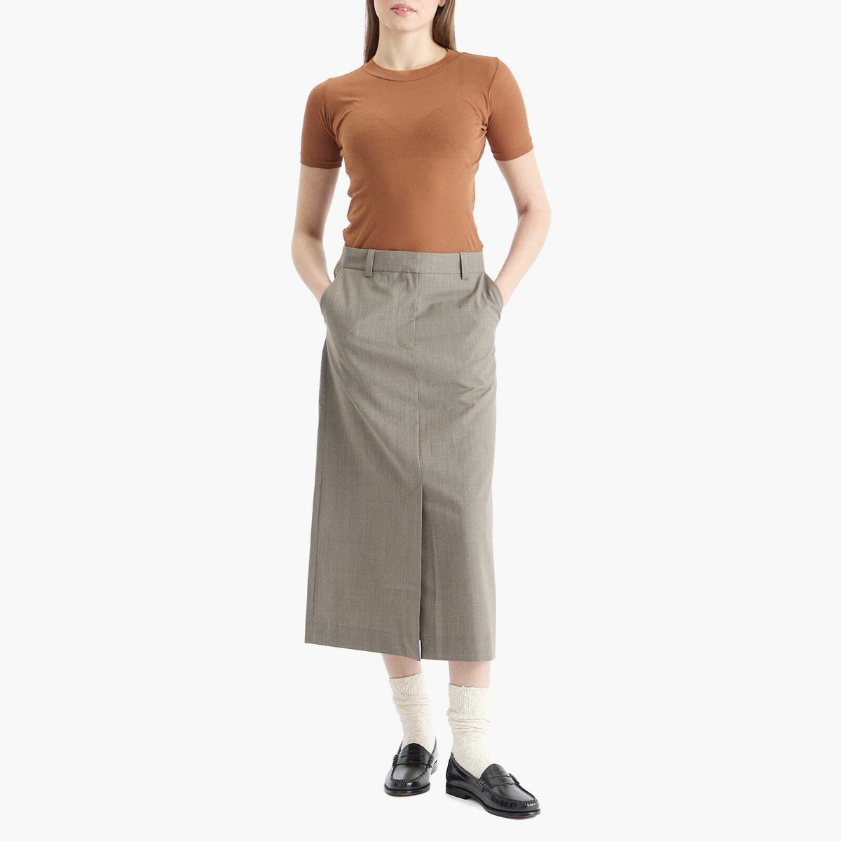 Auralee Women's Sheer Rib T-Shirt in Brown