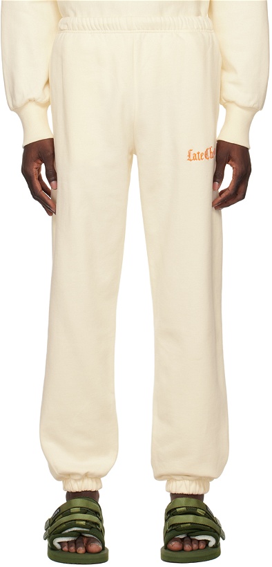 Photo: Late Checkout Off-White Embroidered Lounge Pants