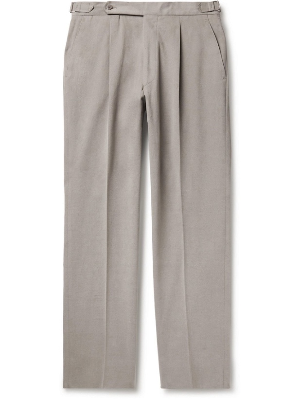 Photo: STÒFFA - Pleated Brushed Cotton-Twill Trousers - Brown