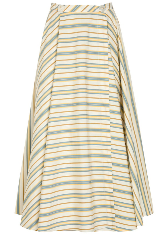Photo: Thierry Colson Audrey Striped Cotton Midi Wrap Skirt Yellow