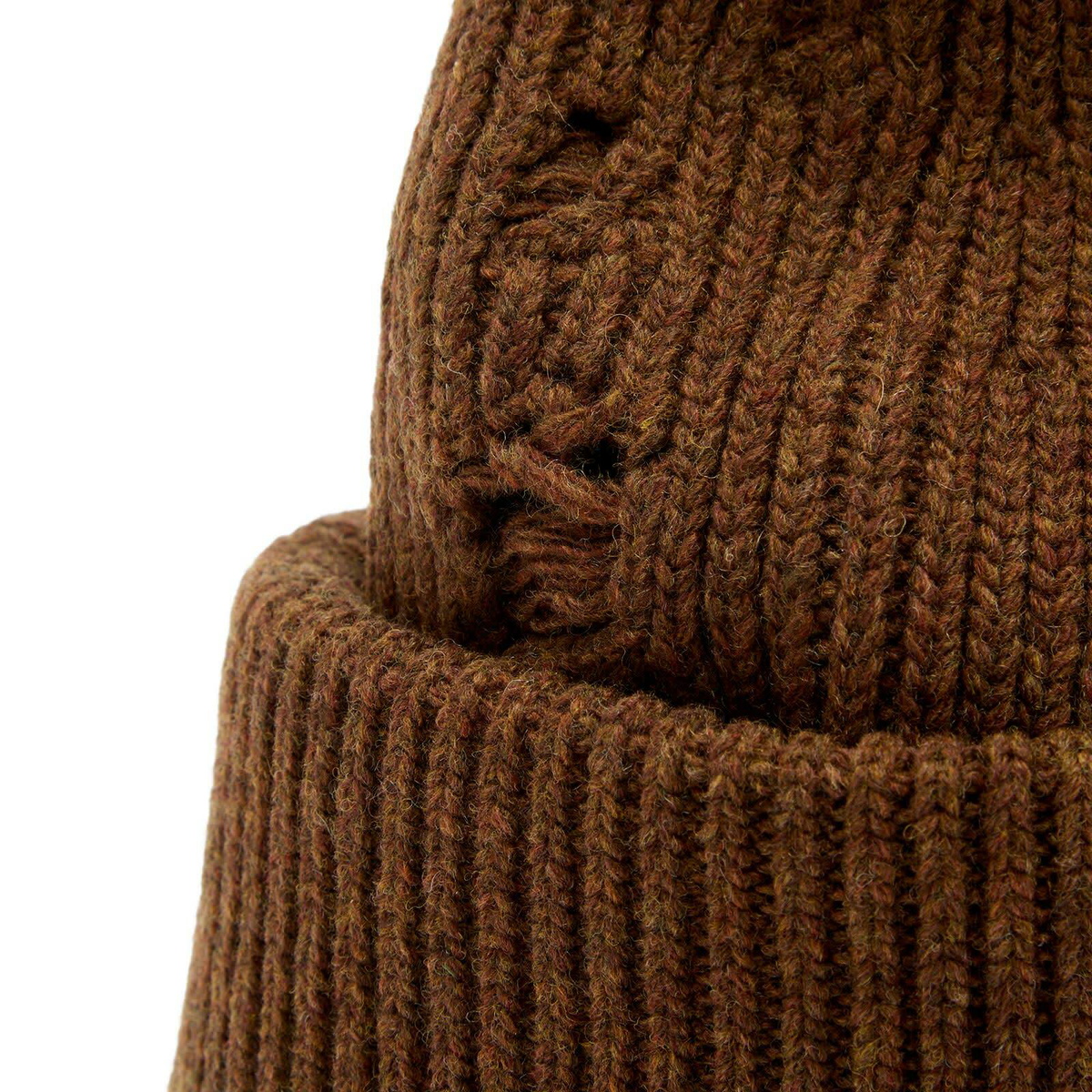 MM6 Maison Margiela Men's Ribbed Distressed Beanie in Brown Melange