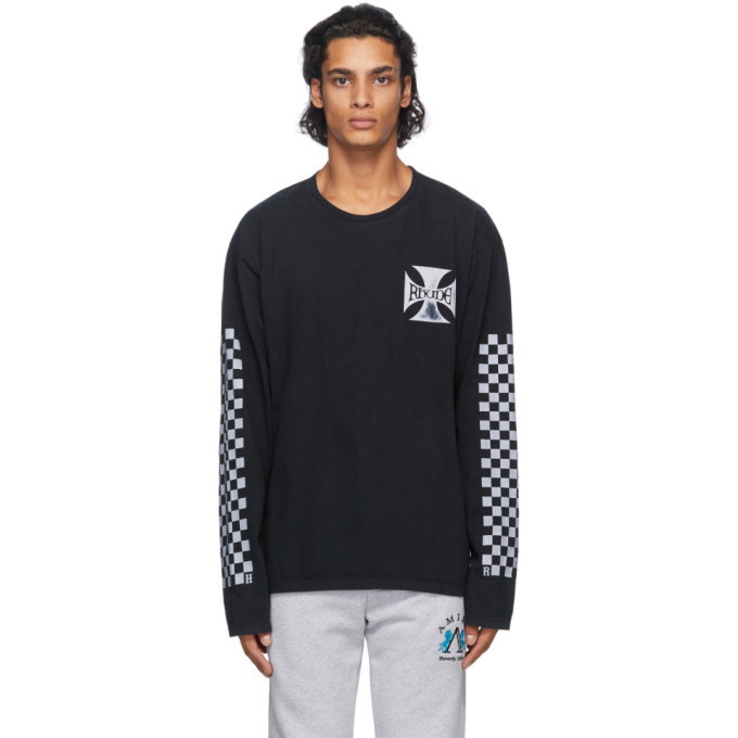 Photo: Rhude Black Classic Checkers Long Sleeve T-Shirt