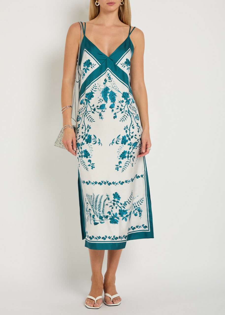 Erdem Printed Silk Midi Dress Blue