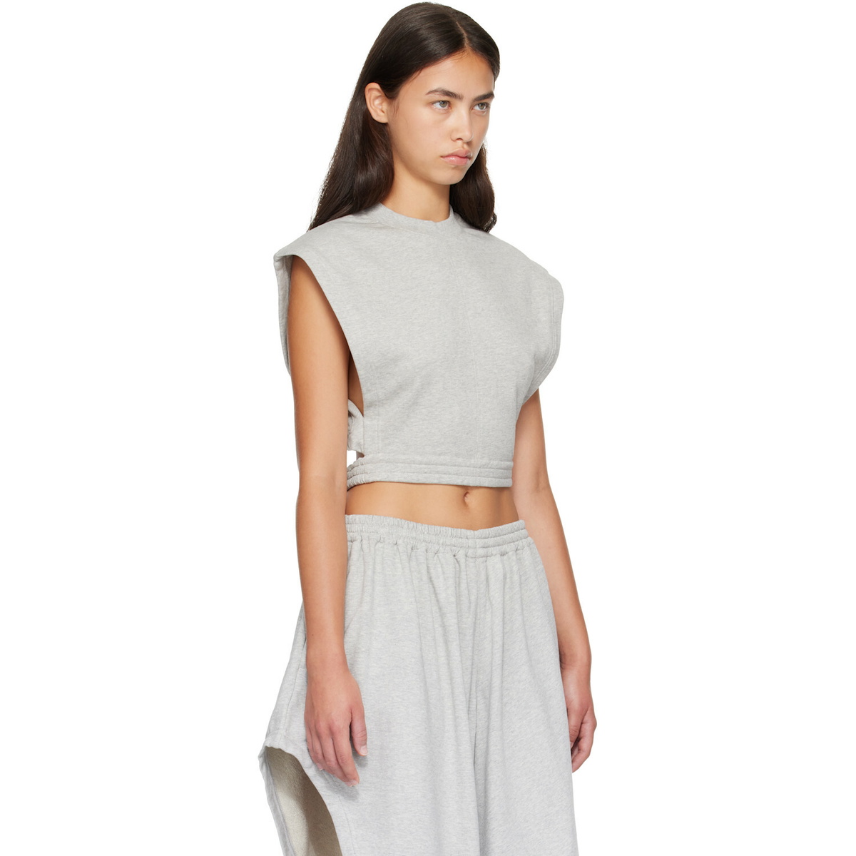 ALAÏA Gray Fleece Jersey Crop Top