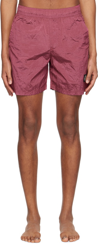 Photo: Stone Island Burgundy Garment-Dyed Swim Shorts