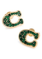 Coach Logo Crystal-embellished Stud Earrings - Green - One Size