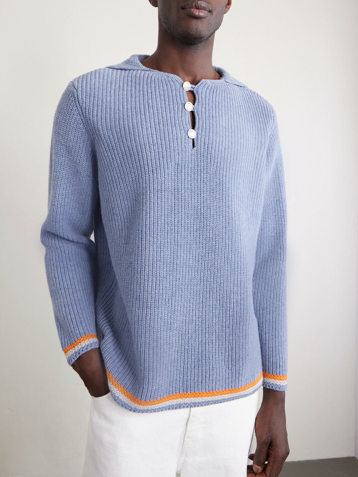 BODE - Boat Deck Ribbed Virgin Wool Sweater - Blue Bode