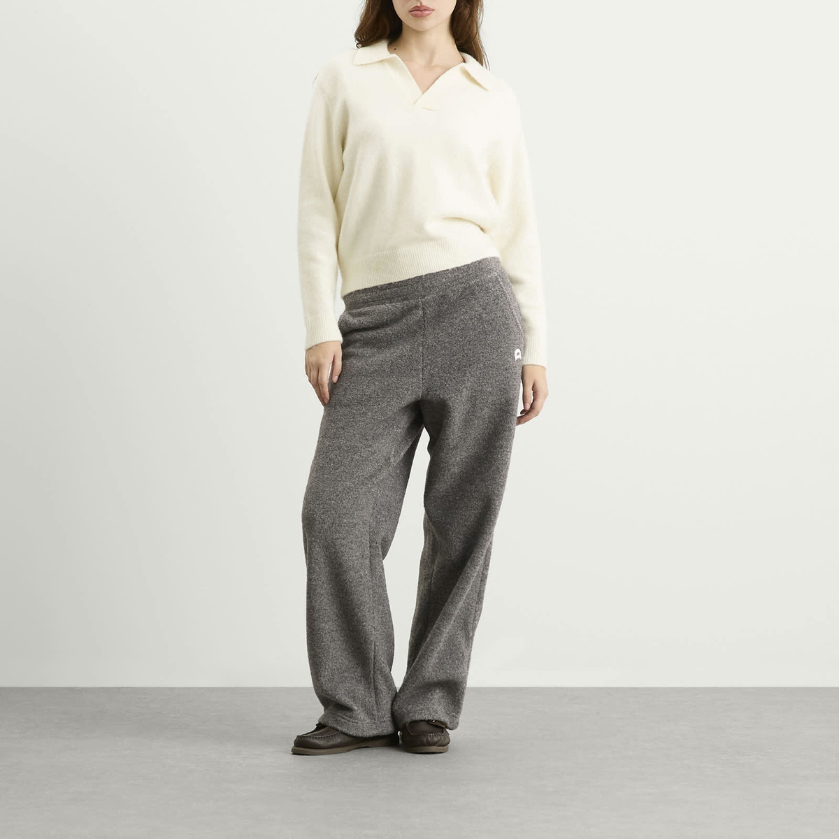 DUNST Women's Boucle Wide Leg Sweatpants in Melange Grey