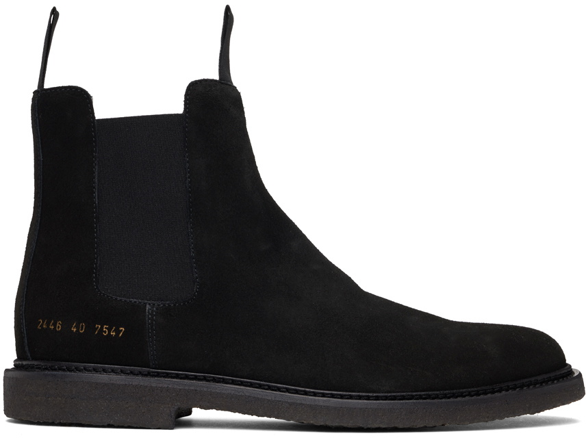 Common Projects Black Waxed Suede Chelsea Boots