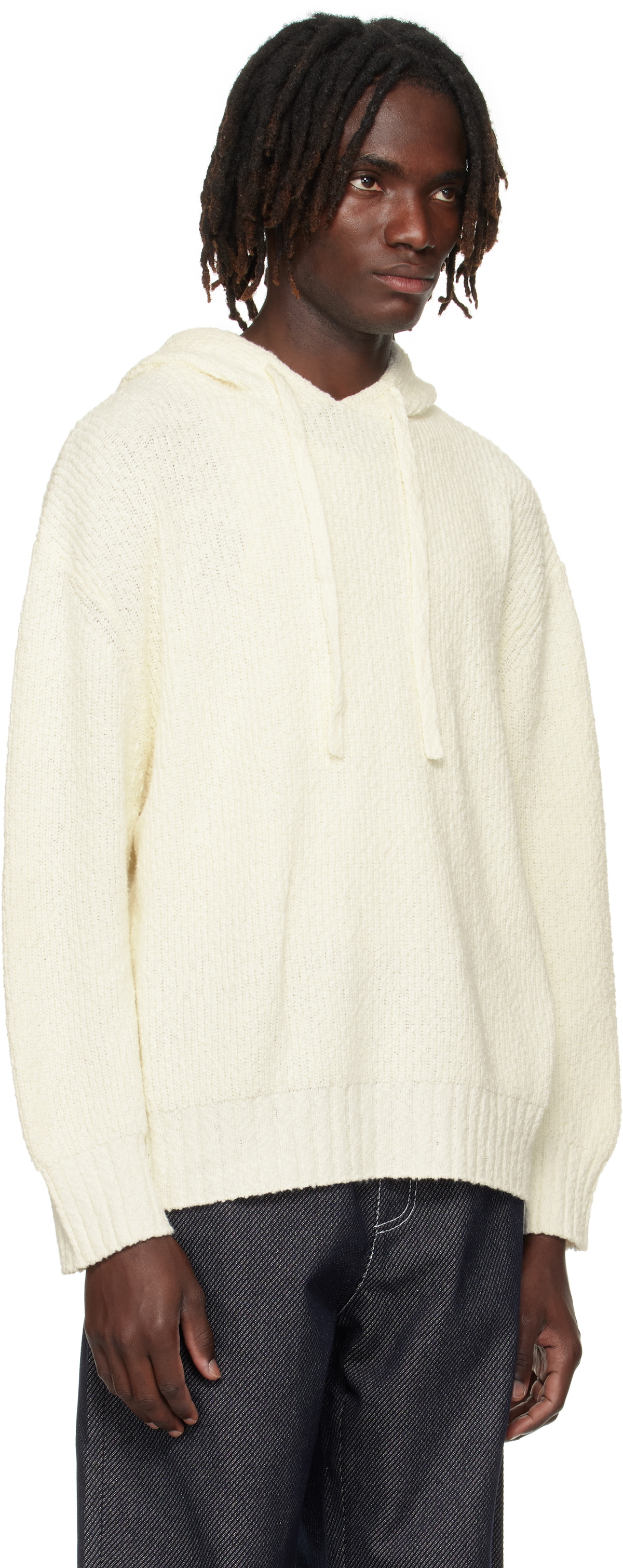 COMMAS Off-White Relaxed Knit Hoodie