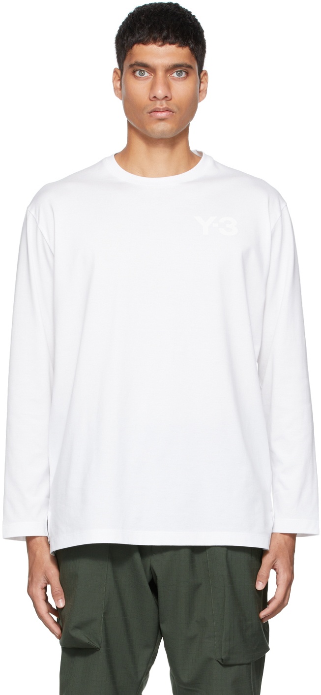 Photo: Y-3 White Classic Logo Long Sleeve T-Shirt