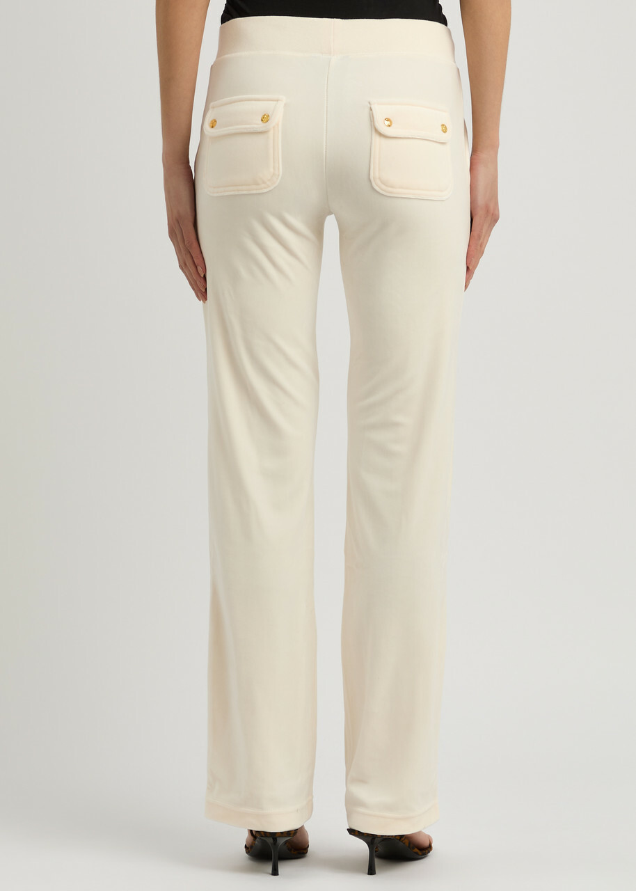 Juicy Couture Del Ray Logo-embroidered Velour Sweatpants Cream