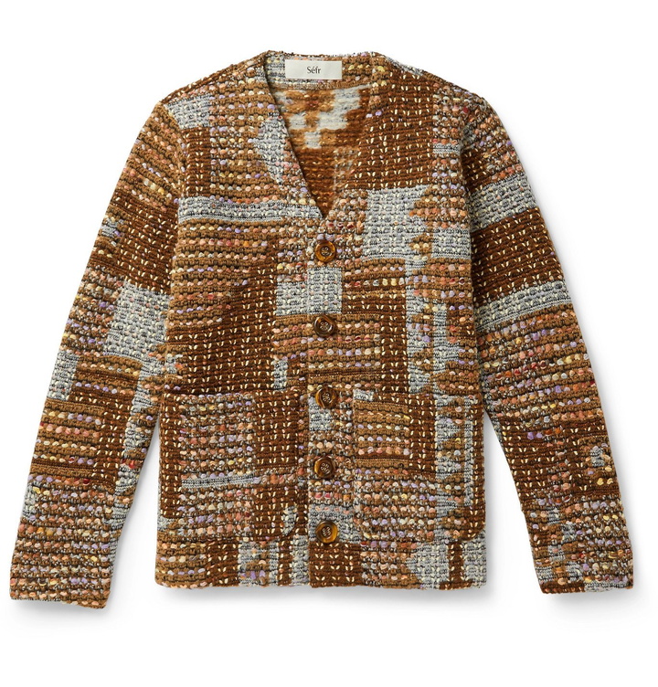 Photo: Séfr - Gote Patchwork Open-Knit Cardigan - Brown