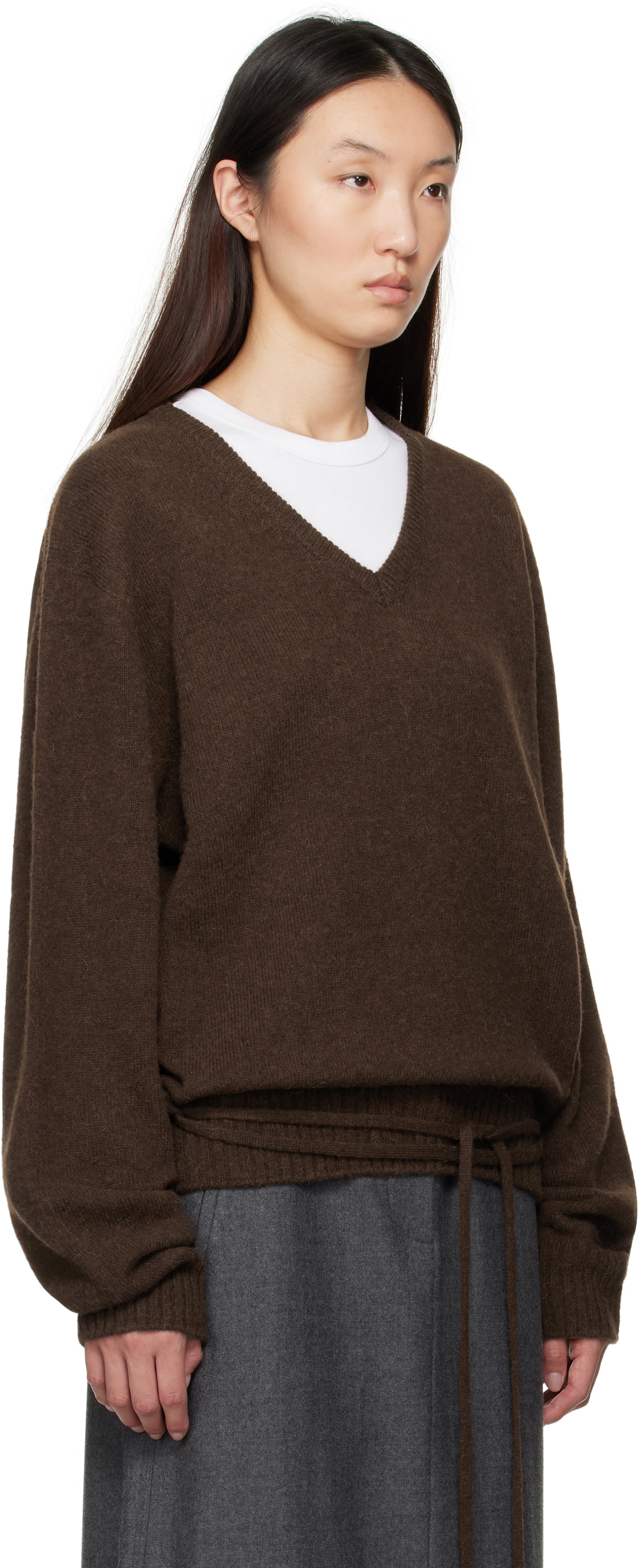 LE17SEPTEMBRE Brown Alpaca V-Neck Sweater