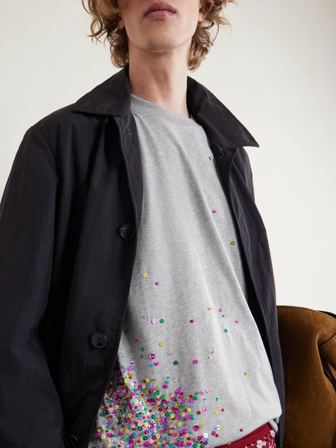 Dries Van Noten - Embellished Cotton-Jersey T-Shirt - Gray