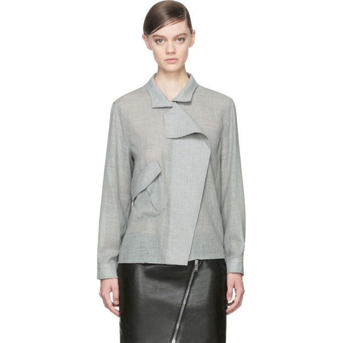 Photo: Anthony Vaccarello Grey Wool Angled Pocket Blouse