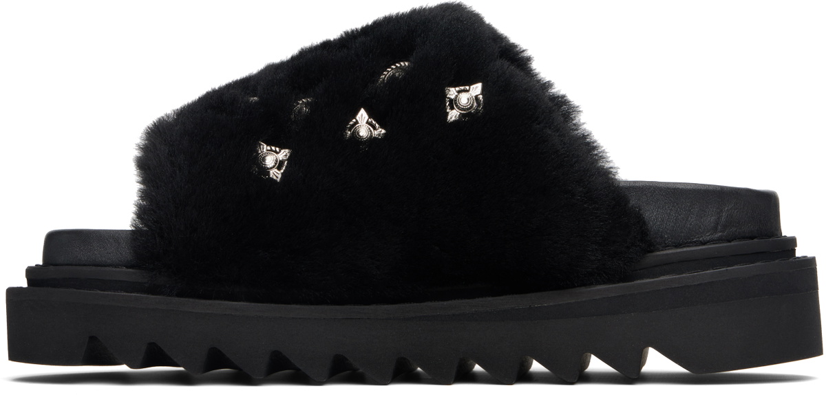 Toga Pulla Black Fur Concho Slippers