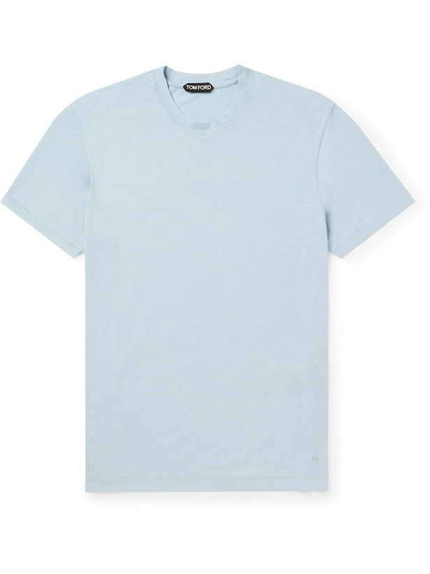 Photo: TOM FORD - Logo-Embroidered Lyocell and Cotton-Blend Jersey T-Shirt - Blue