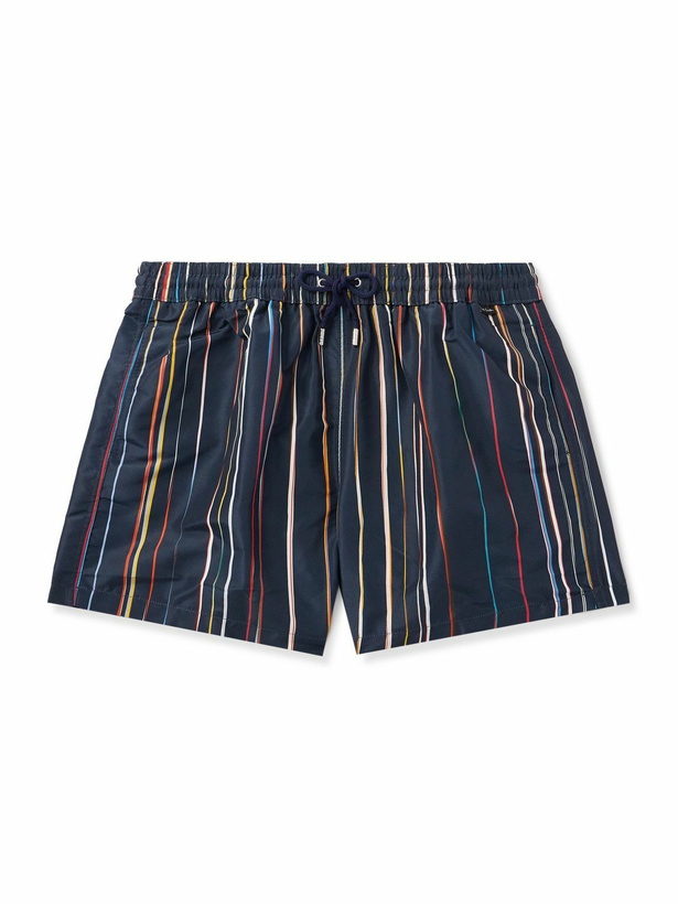 Photo: Paul Smith - Straight-Leg Mid-Length Striped Recycled Swim Shorts - Blue