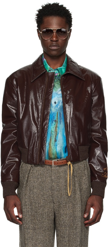 Photo: Acne Studios Brown Embroidered Leather Bomber Jacket