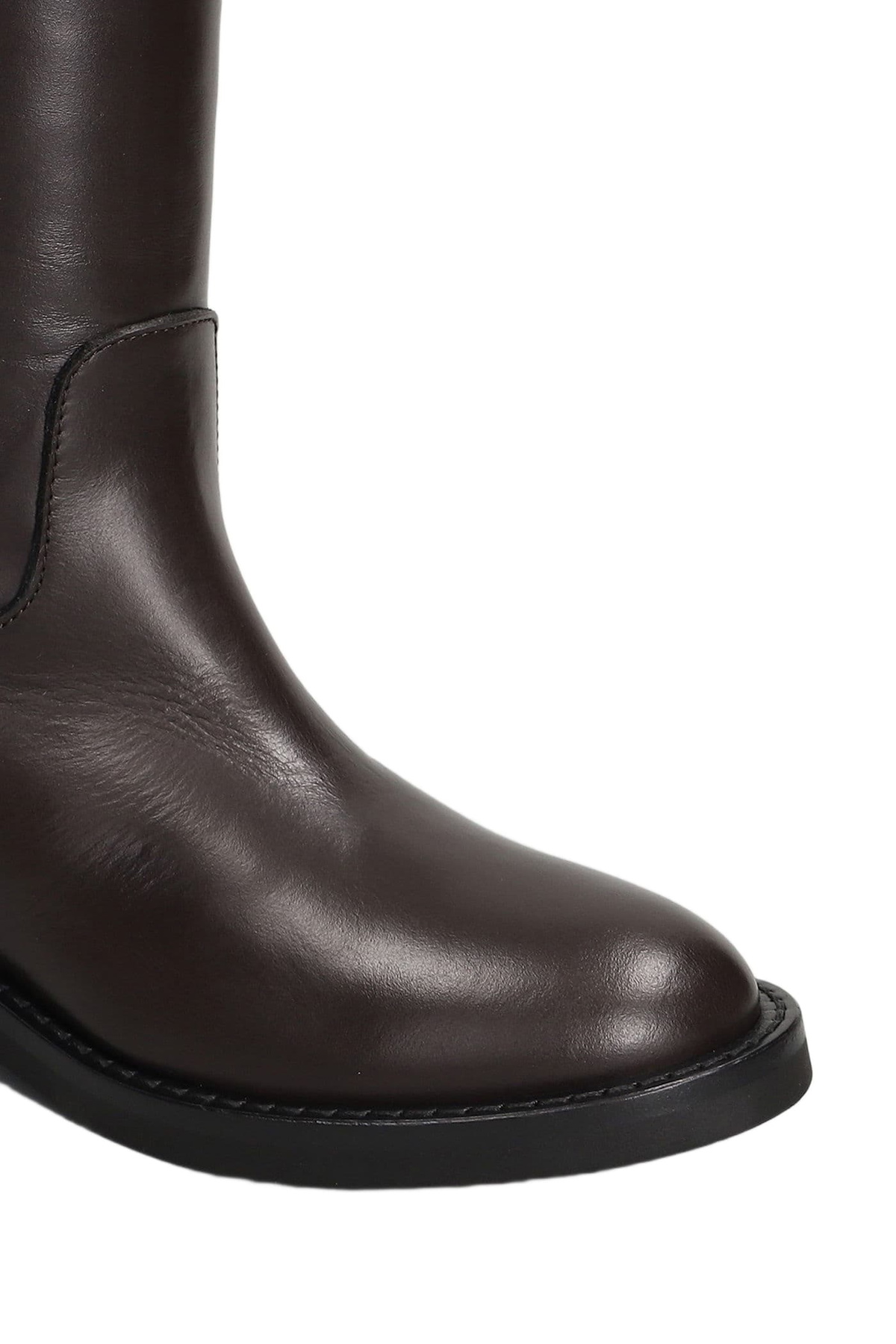 Via Roma 15 Low Heels Boots In Dark Brown Leather