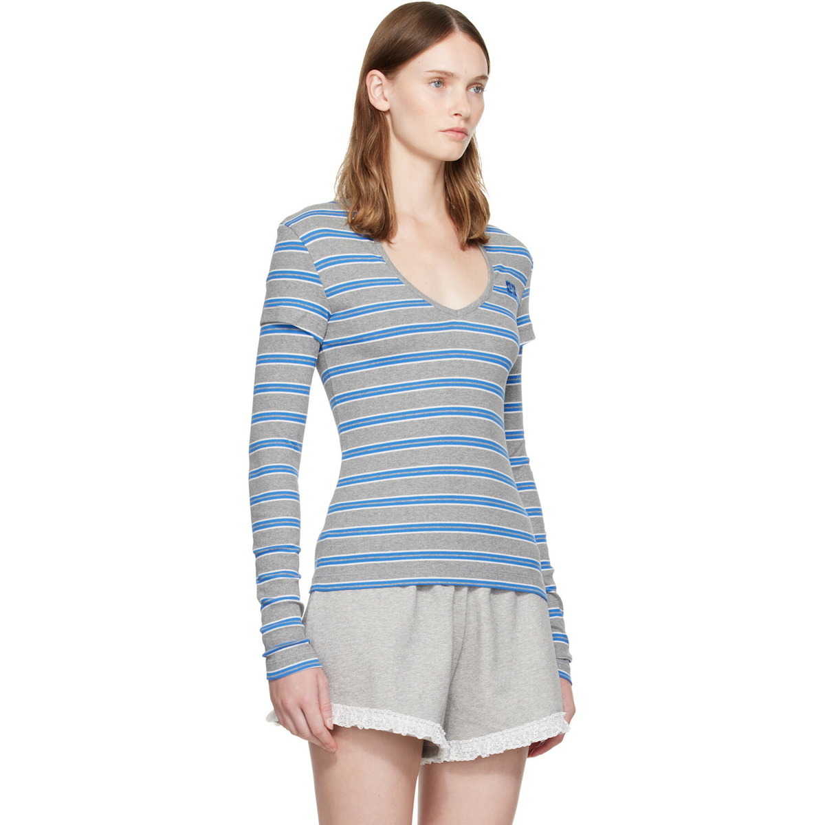 GANNI Gray & Blue Stripe Long-Sleeve T-shirt