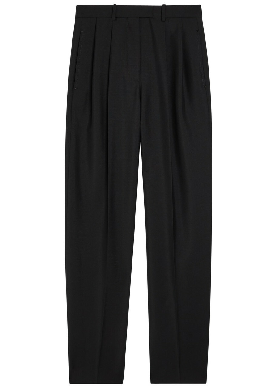 Givenchy Pleated Tapered-leg Wool and Mohair-blend Trousers Black