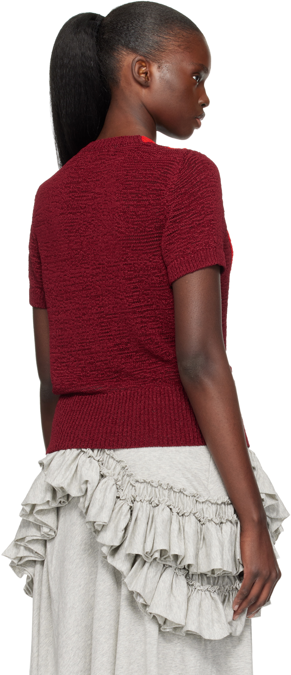Dries Van Noten Burgundy V-Neck Knit Sweater