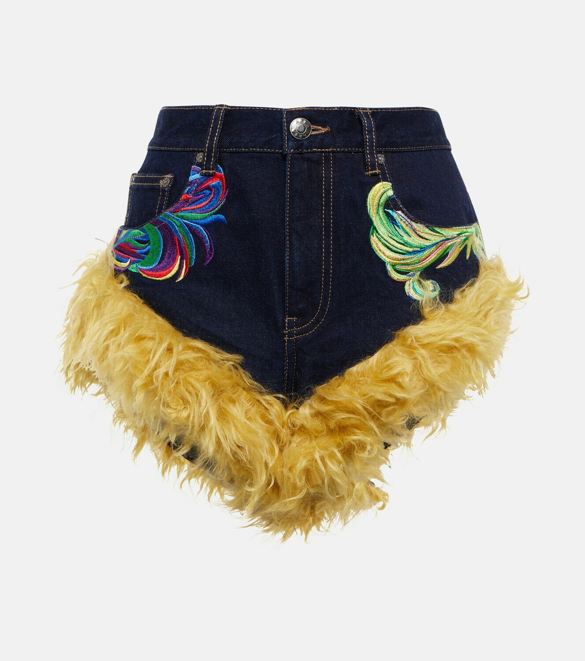 Area - Mohair fur-trimmed embroidered shorts AREA