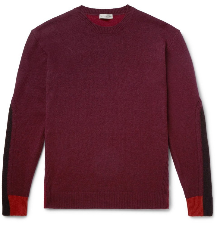 Photo: Etro - Colour-Block Wool and Cashmere-Blend Sweater - Burgundy