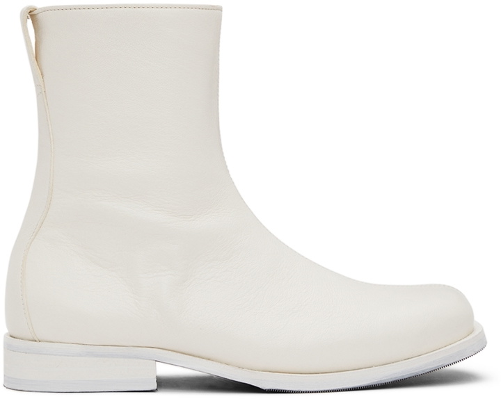 Photo: Our Legacy White Slim Camion Zip-Up Boots