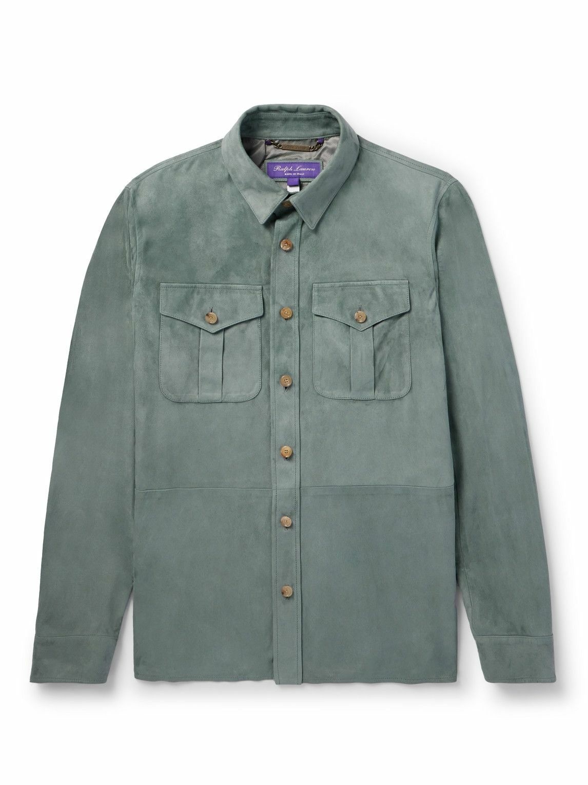 Ralph Lauren Purple label - Cutaway-Collar Suede Overshirt - Green ...