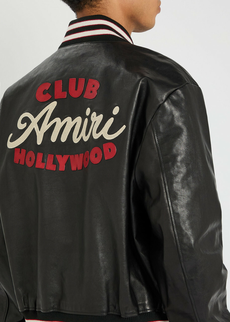Amiri Club Amiri Appliquéd Leather Varsity Jacket Black