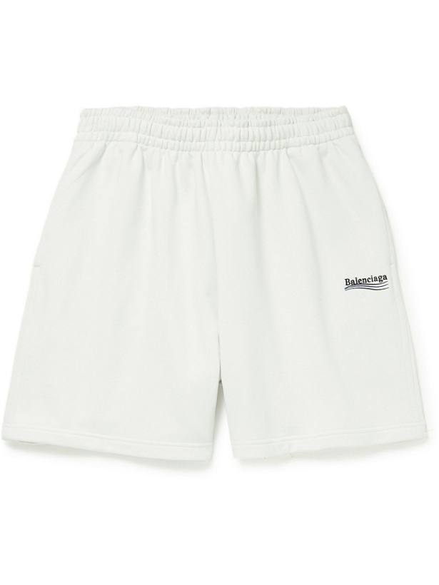Photo: BALENCIAGA - Wide-Leg Logo-Embroidered Cotton-Jersey Shorts - White