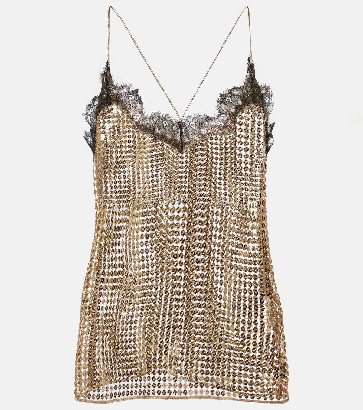 Roberto Cavalli Sequined lace-trimmed top