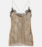 Roberto Cavalli Sequined lace-trimmed top