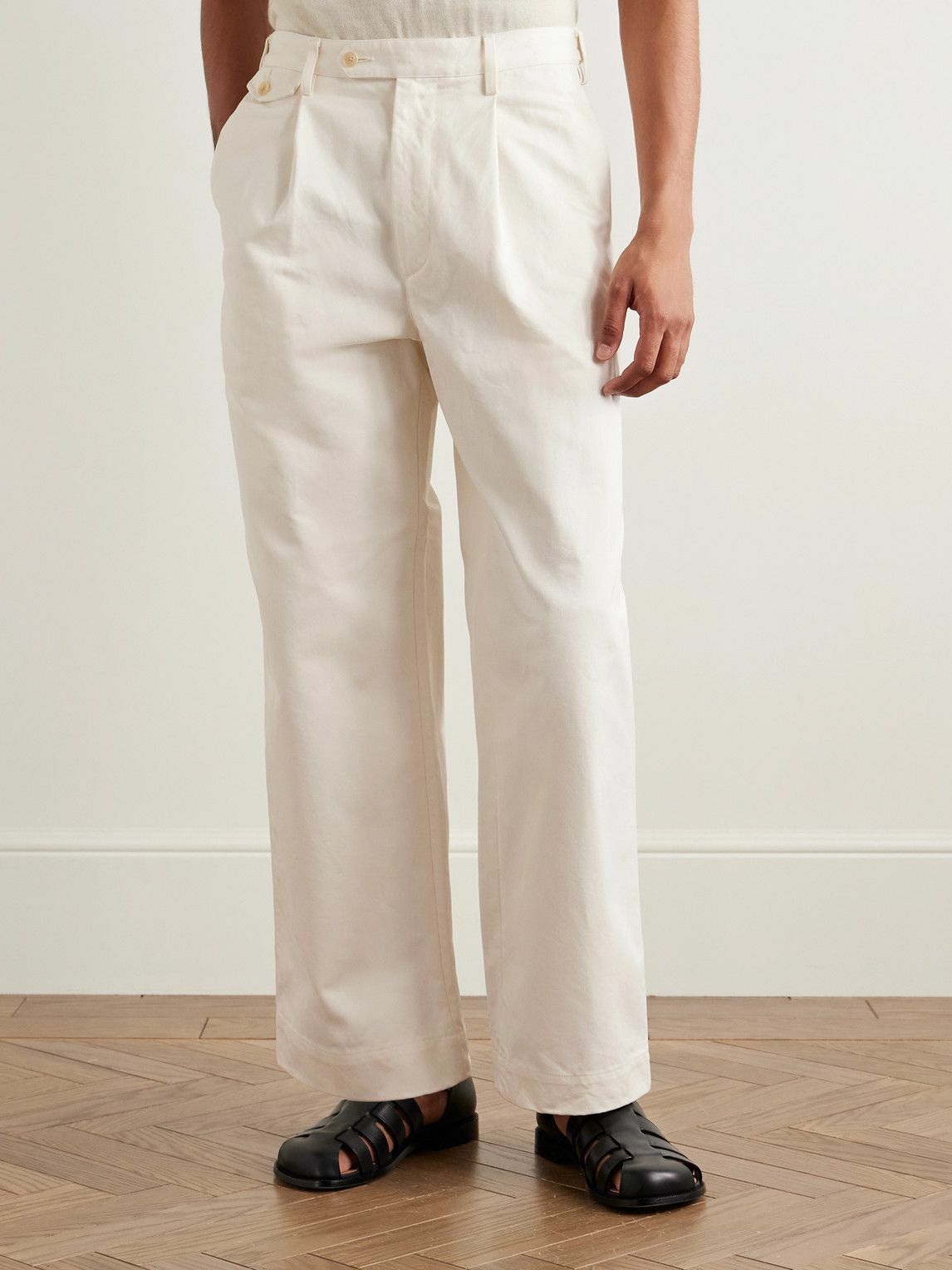 Auralee - Finx Straight-Leg Pleated Cotton-Twill Trousers