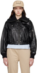 Helmut Lang Black Paneled Leather Bomber Jacket