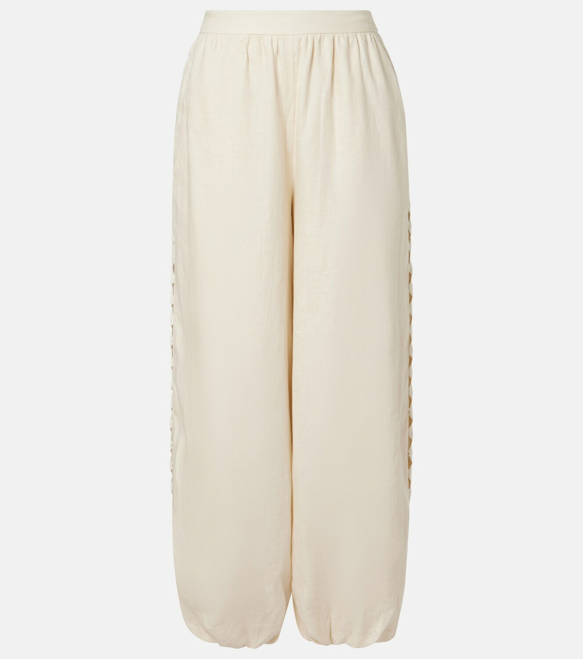 Simkhai Lace-trimmed linen-blend straight pants