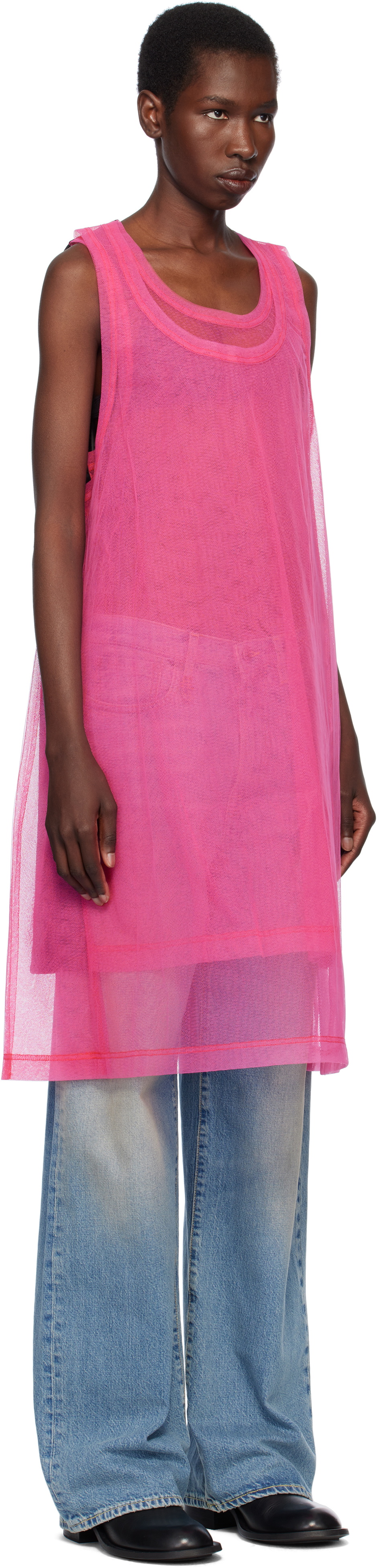 Comme des Garçons Homme Plus Black & Pink Bright Jersey & Nylon Tulle Tank Top
